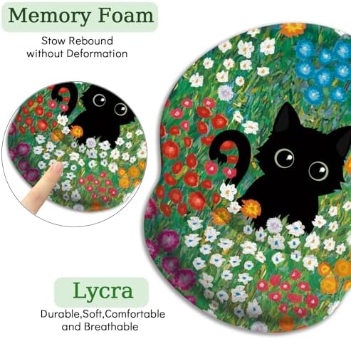LIMKRIAN Black Cat Ergonomic Mouse Pad with Gel Wrist Rest, 9.8 x 8.6 in