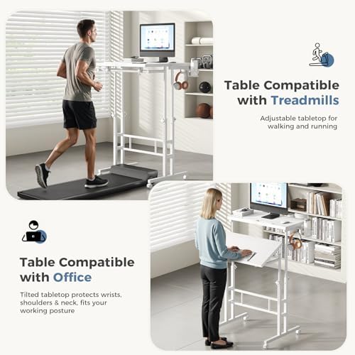 DUMOS Rolling Standing Desk, Walking Pad Desk, Split Top Computer Cart
