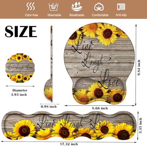 Keyboard Wrist Rest and Mouse Pad Wrist Support with Lace-Shaped Coaster Set, Ergonomic Gel Memory Foam and Anti-Slip Base, Easy Typing and Pain Relief - Sunflower Bible