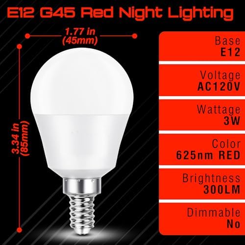 E12 Candelabra Red Light Bulbs for Sleep, E12 Red Night Light Bulb,3w 300lm