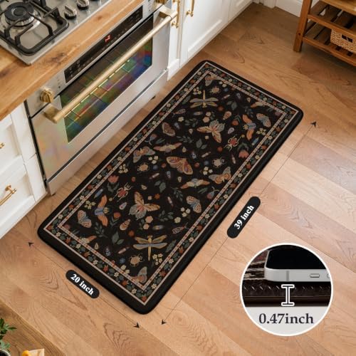 LEEVAN Anti Fatigue Kitchen Mats Non-Slip, Botanical Cushioned Kitchen Rugs