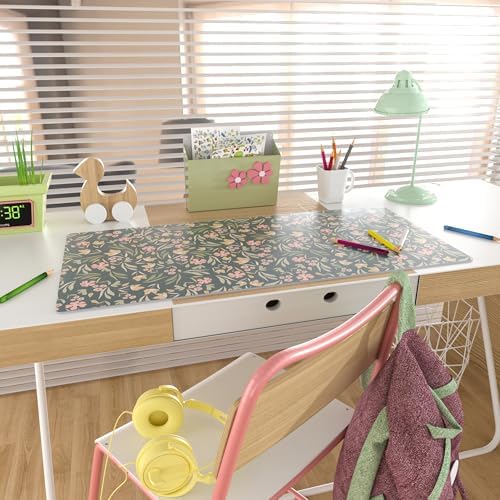 Faux Leather Large Mouse Pad, Office Desk Mat, 31.5"x15.7", Ditsy Floral