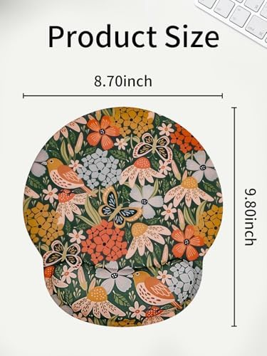 Seorsok Cute Flower & Bird Mouse Pad with Gel Wrist Support Mouse Pad,Ergonomic Aesthetic,Comfort Mousepad for Office Work Computer,Pain Relief Mousepad with Non-Slip Silicone Base,Blooming Floral