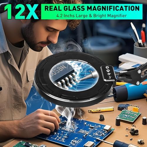 12X Magnifying Glass with Light and Stand, Soldering Helping Hands