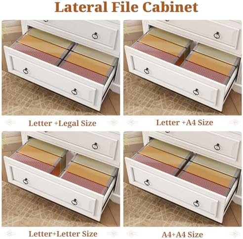 Itaar 2 Drawer File Cabinet, Farmhouse Filing Cabinet for Home Office Fits Letter, Legal, A4 Size, Wood Lateral File Cabinet with Printer Stand, Storage Shelf, White