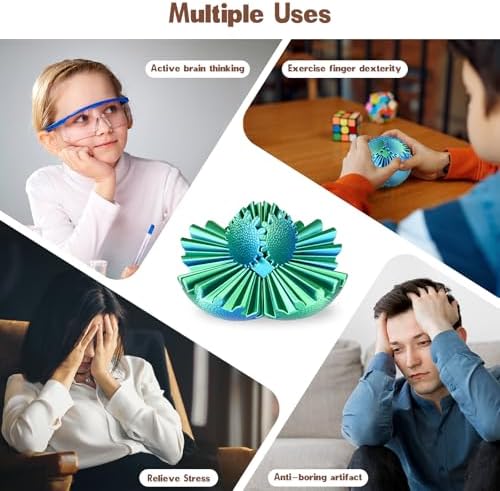 Gear Ball Fidget Toys - Steampunk Gear Sphere Stress Relief for Kids & Adults, 3D Printed Unique Funny Gift for Christmas, White Elephant, Stocking Stuffer (Christmas Green)