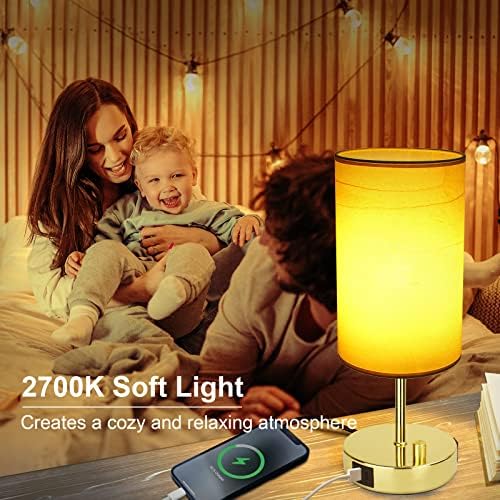 LTBLIGHT 15.75" H Fully Dimmable Bedside Table Lamp with USB Modern Gold