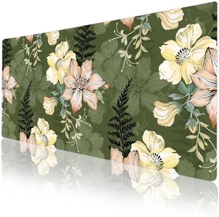 Faux Leather Large Mouse Pad, Office Desk Mat, 31.5"x15.7", Bold Flowers