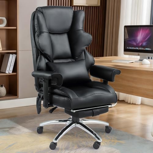 Vibration Massage Heated Office Desk Chair with Foot Rest, Black