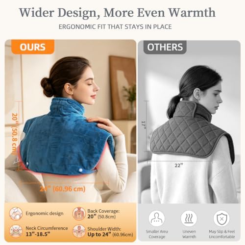 30s Fast Heating Pad for Neck and Shoulders and Back, Far Infrared Graphene Wrap for 6X Deeper Pain-Relief, 8 Heat Levels Auto Shut-Off & Memory, Washable Heating Pads, Comfort Gifts for Women Men