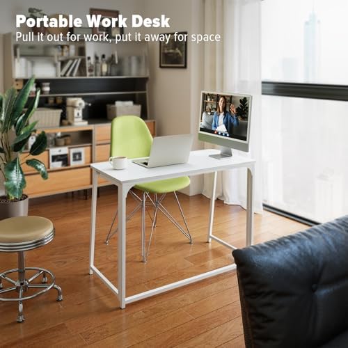 WOHOMO Folding Desk, 39.4" Foldable Computer Table for Small Spaces, White