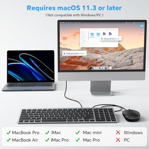 OMOTON Keyboard and Mouse for Mac, Wired USB-C & USB-A, Zero Setup, Grey