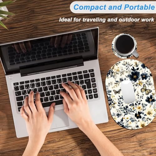 Small Mouse pad, Portable, Waterproof Non-Slip Rubber Bottom, Suitable for Wireless Mouse, Laptop Keyboard Tray for Both Men and Women, Office Travel 7.1x10.6in，Floral with Butterflies