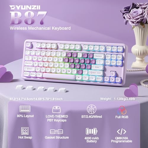 YUNZII B87 TKL Wireless Mechanical Keyboard (Purple Heart, MilkV2)