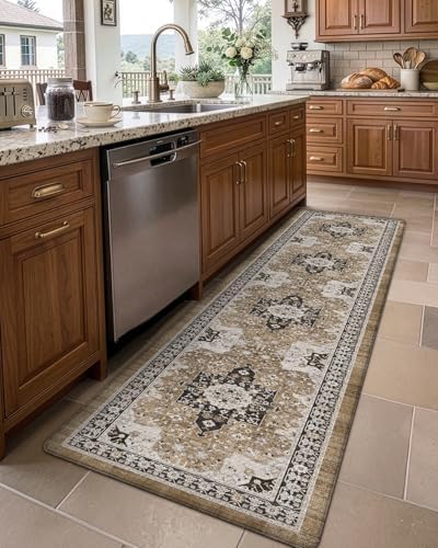 DEXI Kitchen Floor Mats Cushioned Anti Fatigue Runner Rug 24x87 Brown