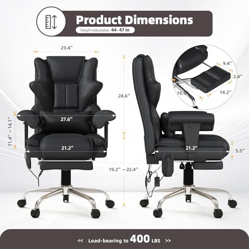 7-Point Massage Office Chair,Heated Desk Manageral Chair,Ergonomic Executive Chair with Footrest,Adjustable Armrest，Computer Chair for Offices, Study Room, Gaming Spaces,Black