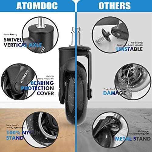 Office Chair Caster Wheels, 3" Newly Lightweight Caster Wheels & Revolutionary Swivel Vertical Axle, Safe Protection for All Floors Including Hardwood, Set of 5