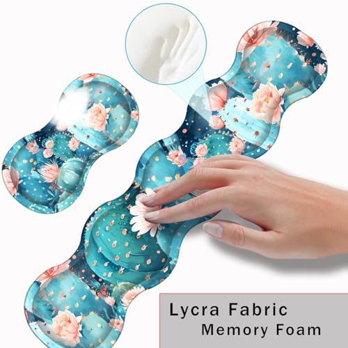 Keyboard Wrist Rest and Mouse Pad with Wrist Support Set Ergonomic Coaster,Memory Foam,Easy Typing Pain Relief,Large XL Desk Mat 31.5"x 11.8",Cute Cactus