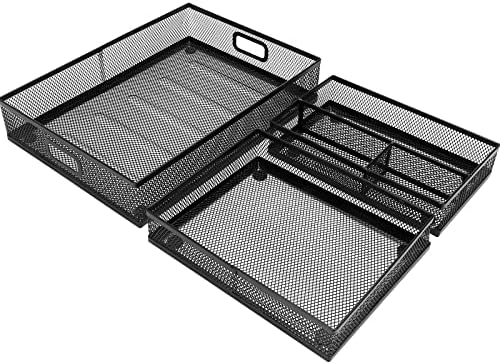 Office Drawer Organizer 3 Pack, Office Supplies Desk, Black Mesh Drawer Organizer Hold Pens & A4 Sized File, 12 x 9 Inches for Teachers and Students