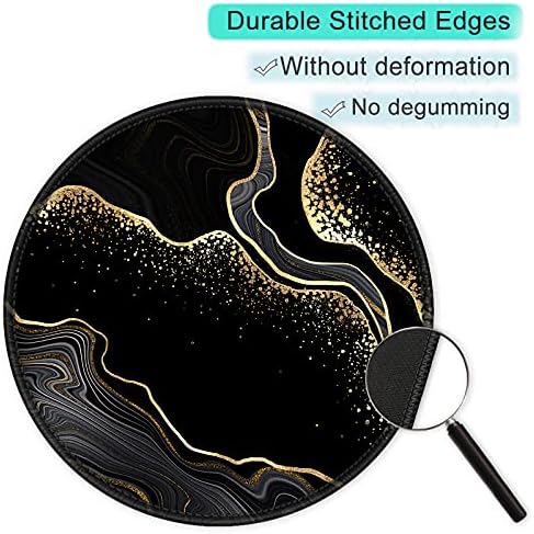 ITNRSIIET Round Mouse Pad with Stitched Edge Premium-Textured Waterproof Non-Slip Rubber Base Desktop Protection Mat Diameter 8.7 inches, Black Gold Marbling