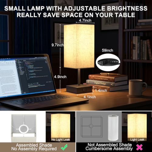 Bedside Table Lamps for Bedroom Touch Nightstand Lamp with USB C+A