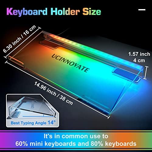 UCINNOVATE Dream Color Acrylic Computer Keyboard Stand, LED Backlit Keyboard Stand Tray, 80% Gaming Keyboard USB Interface Titled Keyboard Stand for Easy Ergonomic Typing and Working Office Desk, Home