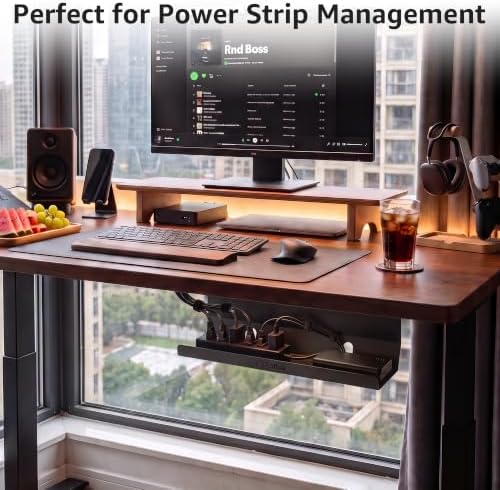 Aothia Under Desk Cable Management Tray (16.5 in, Metal, Black)