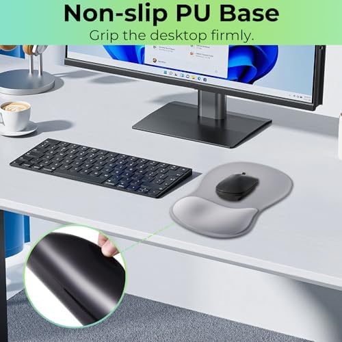 Gel Wrist Rest Mouse Pad, Ergonomic Mousepad with Wrist Support, Relieve Wrist Pain, Gaming Mousepad with Concave Design Cushion & Non-Slip PU Base, for Home Office Laptop Computer, Gray