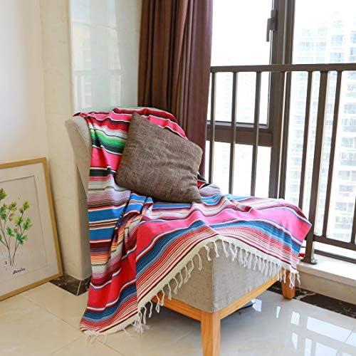 Xplanet 84 X 59 Inch Mexican Serape Blanket Bay Window Blanket, Mexican Tablecloth Bed Blanket Table Cover Tapestry Blanket Picnic Mat for Mexican Party Wedding Decorations Home Decor (NEW Rose Pink)