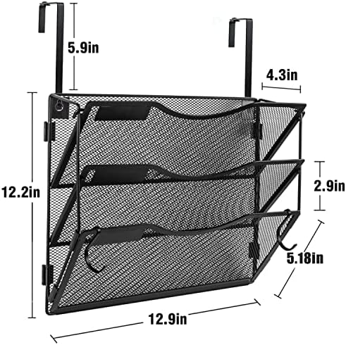 BOHDK Wall File Organizer 3 Pockets, Mail Organizer, Hanging Folder Holder, Foldable | Hanging or Wall Mounted | Label Panel | 2 Hooks | Office Home School Organizer, Black
