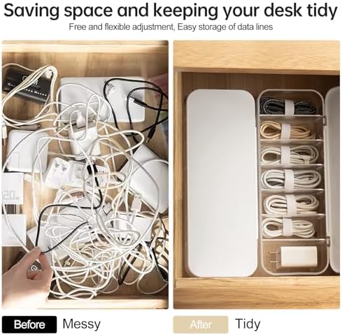 PAVSTINE Cable Organizer Storage Box with Lid, 7 Wire Ties, White