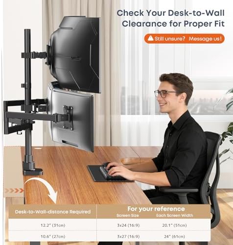 Quad Monitor Mount for up to 49 inch Ultrawides on Top and 27 inch Screens on Lower Brackets,Heavy Duty,Fully Adjustment, Holds up to 44 lbs, VESA 75x75/100x100 mm,Black