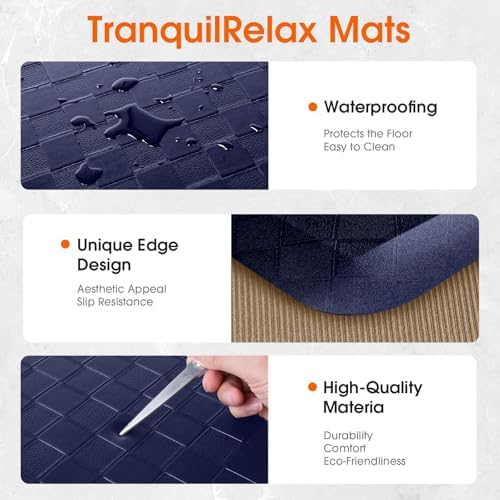 TranquilRelax 4/5 Inch Cushioned Anti Fatigue Kitchen Mats for Floor, Blue