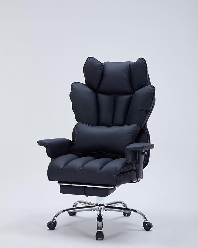 Garvee Big and Tall Office Chair, Executive Leather Office Chair with Footrest, 400lbs Ergonomic Gaming Chair for Adults, Wide Seat Computer Desk Chair with Lumbar Support, 150 Degree Reclining, Black