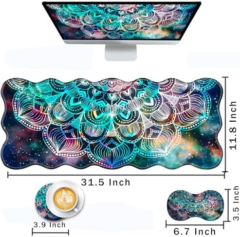 Mouse Pad with Wrist Support + Desk Mat + Coaster 3 in 1 Set, XL Large Gaming Mousepad Ergonomic Mouse Pads for Desk Computer Laptop Office,Mandala in Galaxy