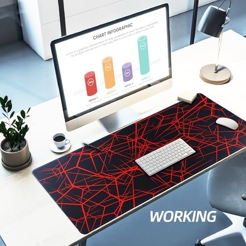 Large Mouse Pad,Non-Slip Rubber Base,[27.5x11.8IN] Computer Desk Mat for PC, Mac, Laptop - Stitched Edges and Smooth Surface for Office, Home, Work-70x30 Redline