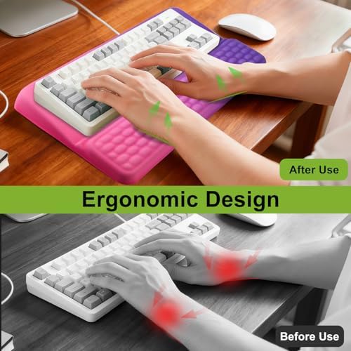 Wrist Rest with Keyboard Stand, Ergonomic Keyboard Riser Holder with Memory Foam Wrist Support Pad, Desk Cushion Easy Typing for Home Office Laptop Computer Gaming, Red-Purple Gradient