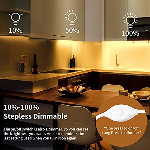 JUSJUBR Under Cabinet Lighting, 2pcs 12" 3000K Dimmable LED Closet Light, USB Plug, Memory Function, Linkable Cabinet Light Bar for Kitchen, Plug-in Workbench Light, Super Slim LED Light Bar for Room