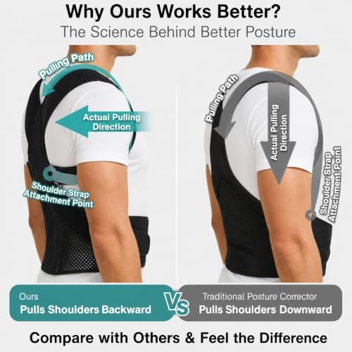 Full Back Posture Corrector for Men – Pull-Back System Posture Brace – Wide Soft Straps, Breathable Mesh, Adjustable Support for Slouching, Rounded Shoulders & Upper Spine Pain Relief