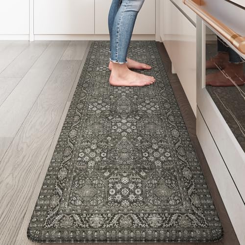 KIMODE Anti Fatigue Kitchen Mat,Cushioned Farmhouse Kitchen Runner Green