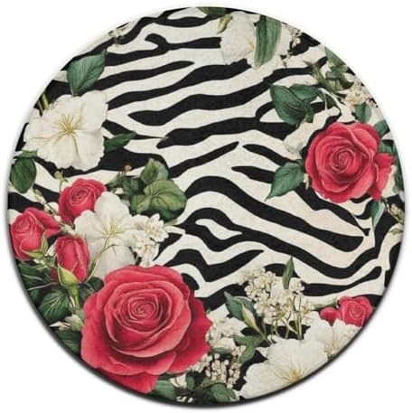 Room Sofa Yoga Soft Round Carpet, Home Decor Non Slip Kitchen Office Circle Rug, Machine Washable Modern Round Area Rug Cheetah Leopard Zebra Print Floral Black and White, 24inch