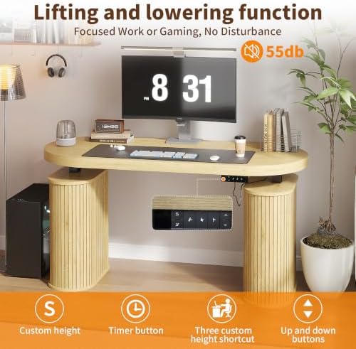 Electric Standing Desk with Storage, 55" Mid Century Modern Sit Stand Desk
