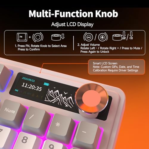 AJAZZ AK980 V2 Tri-Mode Wireless Creamy Mechanical Gaming Keyboard with TFT Smart Display Screen & Knob, 10,000mAh Battery, 98-Key Layout, Hot-Swappable, Gasket-Mounted, Quiet Computer Keyboard