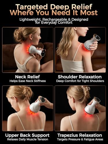 Shoulder Massager for Pain Relief and Circulation, Deep Tissue Shoulder Massager with Heat, Vibration, SoothingPulse & LED Light for Muscle Relaxation and Rotator Cuff Relief