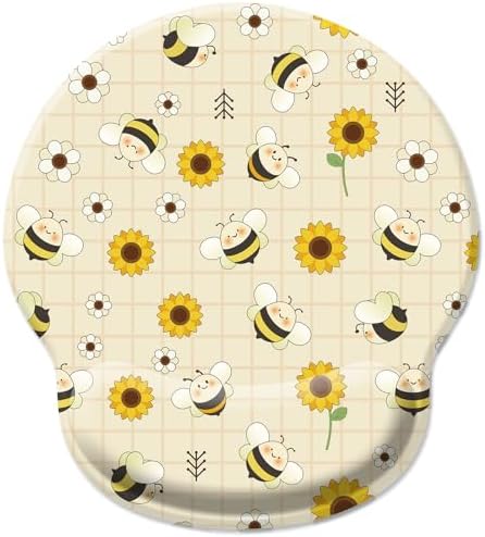 Hancynir Sunflower Bee Ergonomic Mouse Pad with Wrist Support Desk Decor
