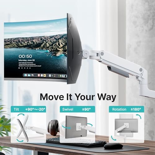 Single Monitor Arm for 17"-49" Monitors, 44 lbs, VESA 75/100, White