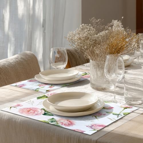 Shrahala Flower Vintage Placemats, Art Vintage Victorian Rose Watercolor Table Mat Linen Burlap Washable Double-Deck Heat Insulation for Dining Table Kitchen Table Set of 8 (12 X 18 Inch)