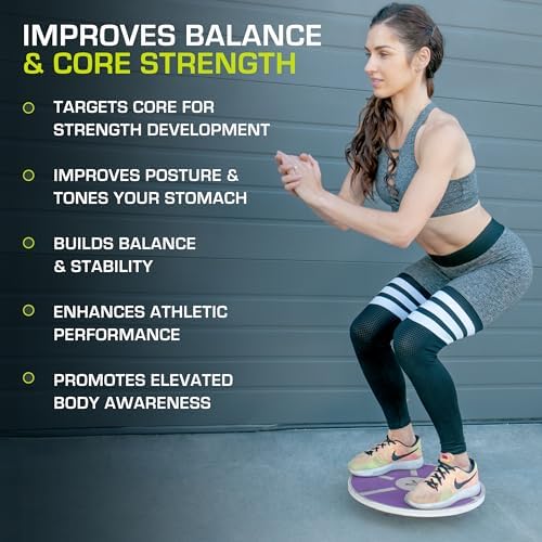ProsourceFit Wooden Balance Board Non-Slip Wobble Core Trainer 15.75in (39.5cm) Diameter with 360 Rotation for Stability Training, Full Body Exercises, Physical Therapy