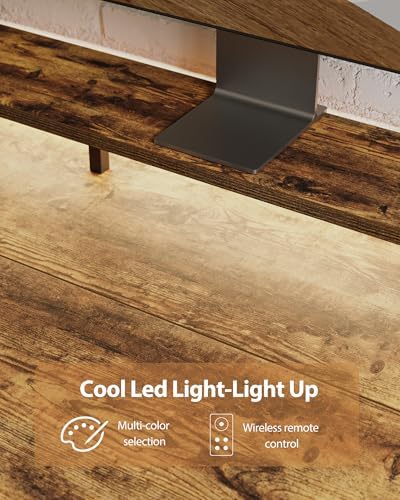 Agilestic 48*24 Inch Electric Standing Desk with Shelf & Led, Rustic Brown