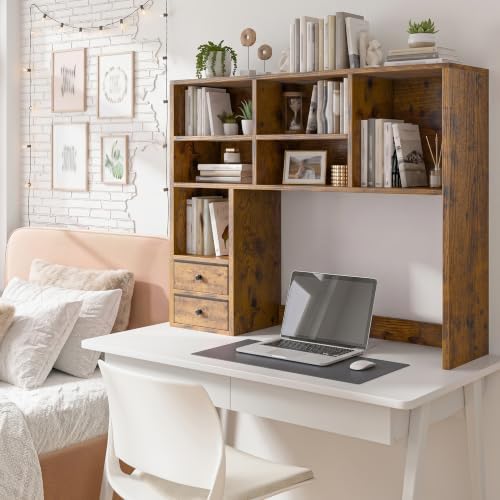 REIBII Desktop Bookshelf, 8 Shelves Desk Hutch for Dorm Room, Rustic Brown